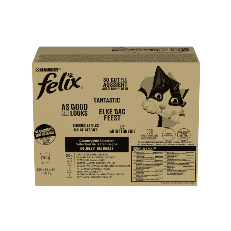 120 sobres x 85 g Felix Fantastic Selecciones Favoritas de Carnes en Gelatina sobre para gatos – Multipack,  Imagen numero 3 120 sobres x 85 g Felix Fantastic Selecciones Favoritas de Carnes en Gelatina sobre para gatos – Multipack, , large Imagen numero 3